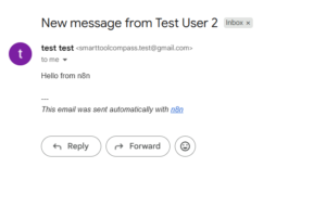 Gmail inbox showing the message sent by our n8n workflow, reading Hello from n8n