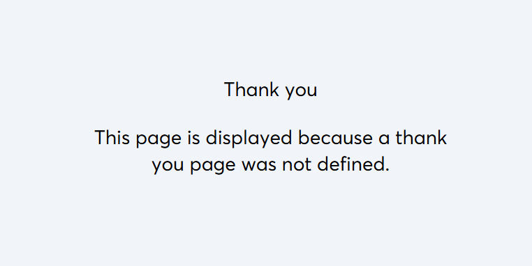 Systeme.io default thank-you page message shown during the test